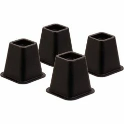 Honey-Can-Do 6-1/2"W x 6-1/2"L Square Bed Risers, Black, Plastic, Fits Up To 2-3/4" Diameter Post, 4 Pack