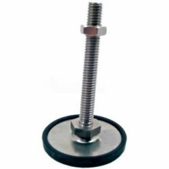 J.W. Winco Leveling Foot W/Plastic Cap, 5/8-11 x 5.91" Stud, 1.97" Base Dia, 6.7"H, 2250 Lbs. Cap, 304 SS