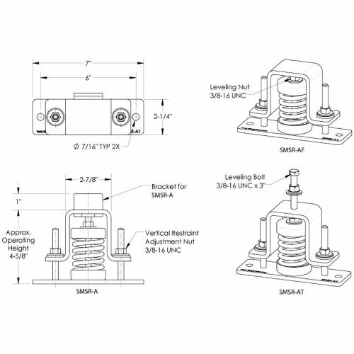 Vibrasystems Vibra Systems Inc. SMSR-AF-105 1" Deflection Open Spring Mount Isolator W/ Flat Top 4 Vibrasystems Vibra Systems Inc. SMSR-AF-105 1" Deflection Open Spring Mount Isolator W/ Flat Top - Image 2