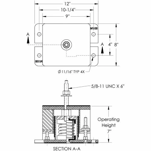Vibrasystems Vibra Systems Inc. SRMT-2-350-140 2" Deflection Seismic Restrained Spring Isolator W/ Mounting Bolt 4 Vibrasystems Vibra Systems Inc. SRMT-2-350-140 2" Deflection Seismic Restrained Spring Isolator W/ Mounting Bolt - Image 2